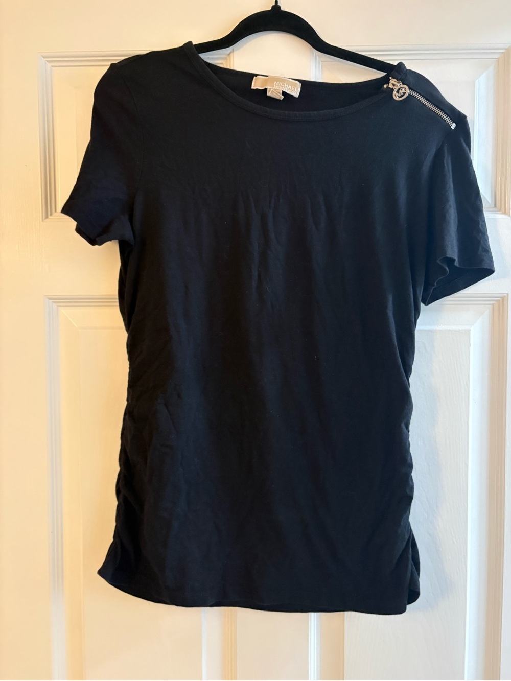 Michael Kors Black Short-Sleeve Tee with Shoulder Zip Detail